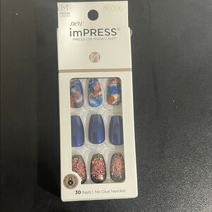 imPRESS Blue Multi-Design Press-On Manicure with Floral Glitter Accents